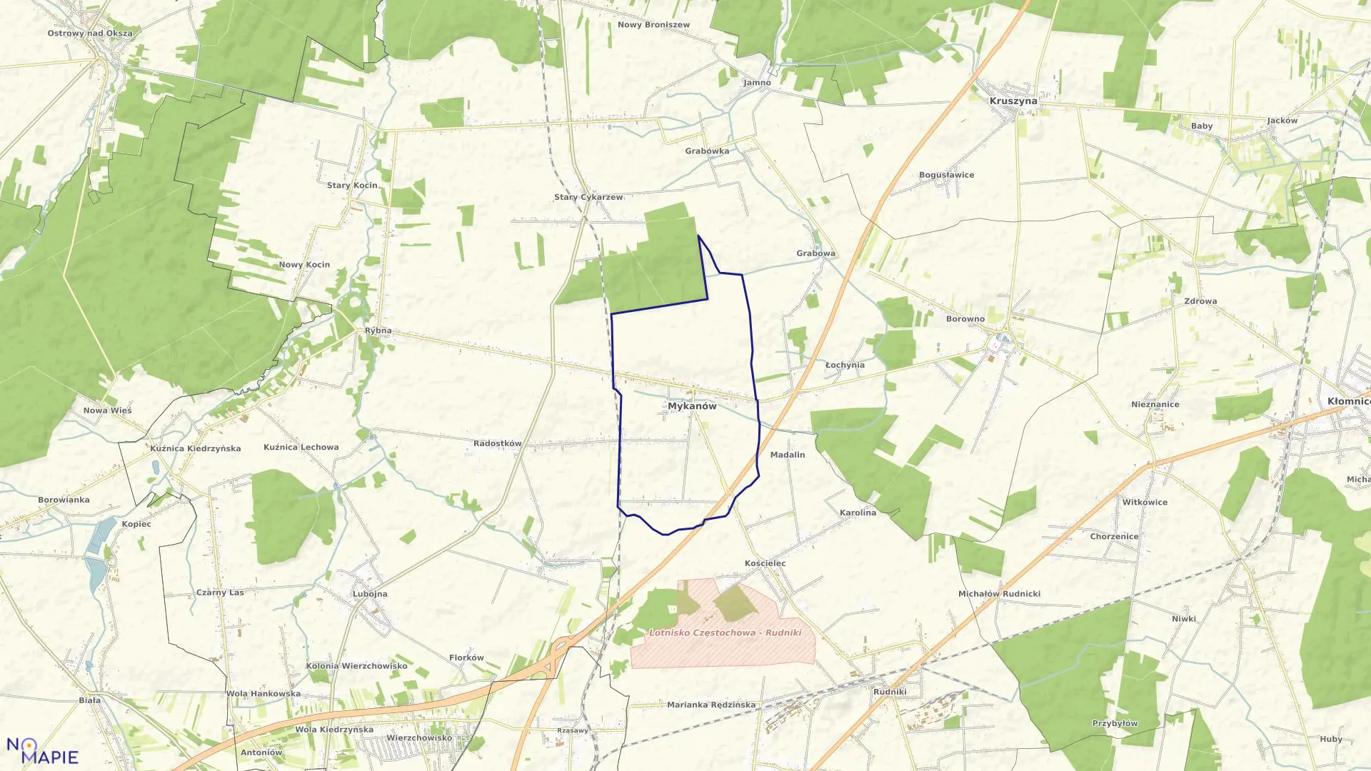 Mapa obrębu Mykanów w gminie Mykanów