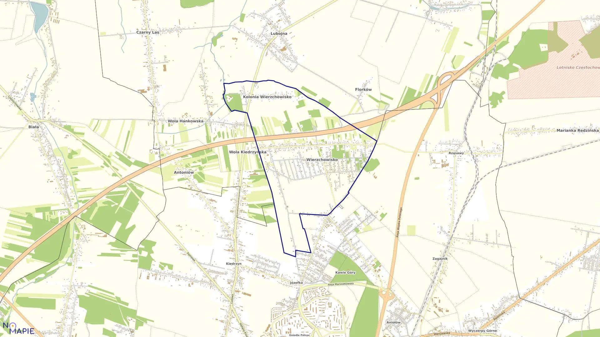 Mapa obrębu Wierzchowisko w gminie Mykanów